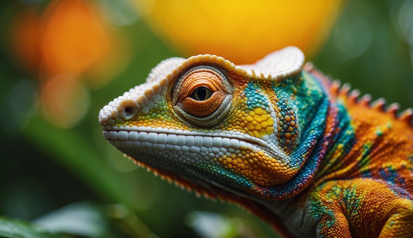 Chameleons blend into vibrant surroundings, their scales shifting from green to yellow to orange.

They communicate through a mesmerizing display of colors, creating a beautiful and dynamic spectrum