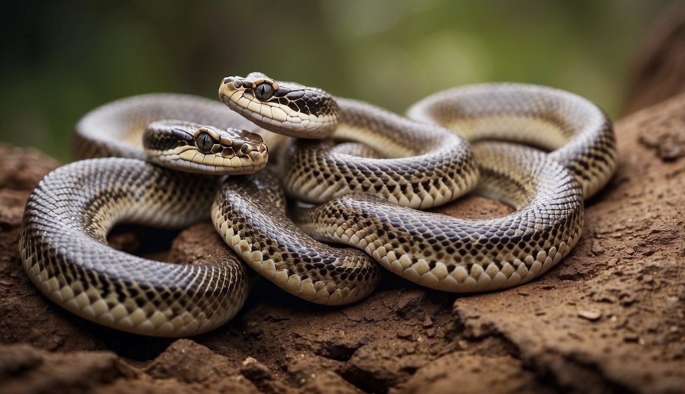 A group of vipers poised to strike with precision, coiled and ready to attack their prey with calculated and deadly accuracy