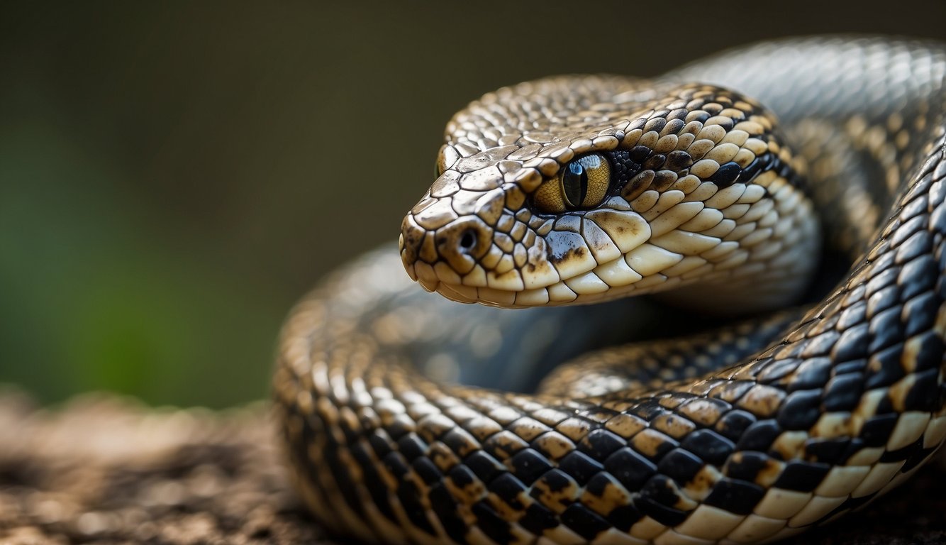 A viper strikes with precision, coiled and ready to unleash its lethal attack.

The snake's focused gaze and poised body convey a sense of controlled power