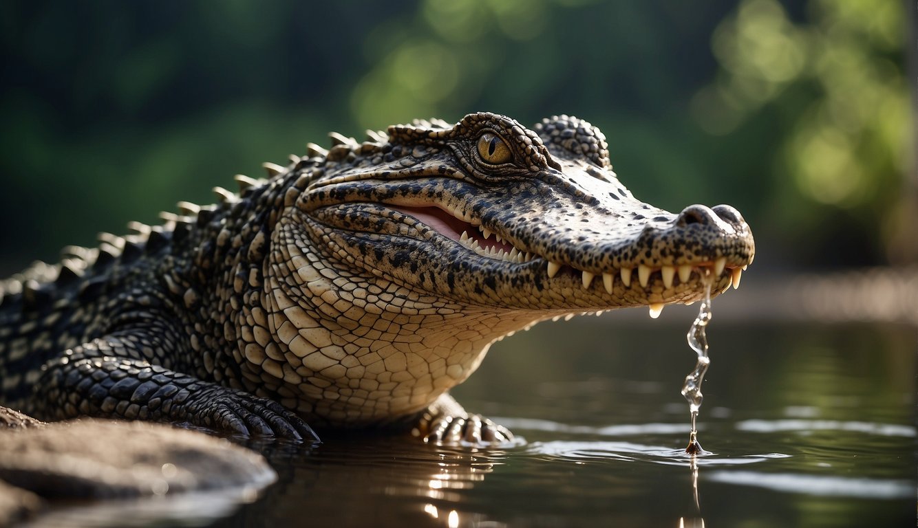 A crocodile balances a stick on its snout, using it to lure fish within striking distance