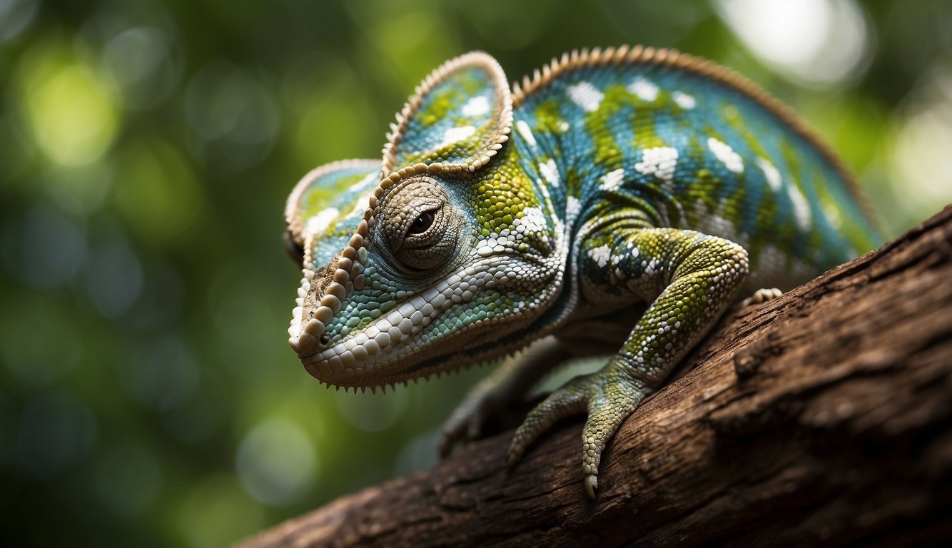 Reptiles of different species display color-changing patterns to communicate with each other.

The chameleon's skin shifts from green to brown as it adapts to its surroundings