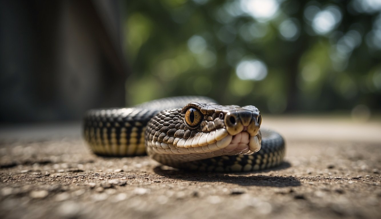 A cobra raises its hood, bares fangs, and hisses, ready to strike