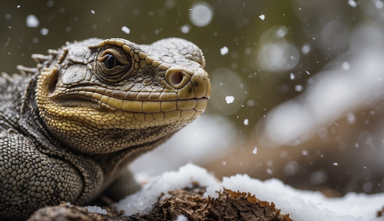 Reptiles emerge from hibernation too early.

Snow melts, exposing barren landscape. Temperature fluctuations disrupt natural hibernation patterns
