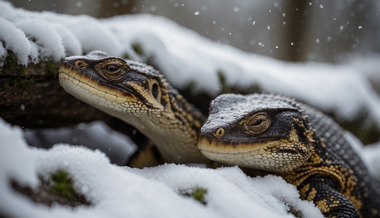 Reptiles hibernate in their burrows as snow falls outside.

The changing climate disrupts their natural rhythm