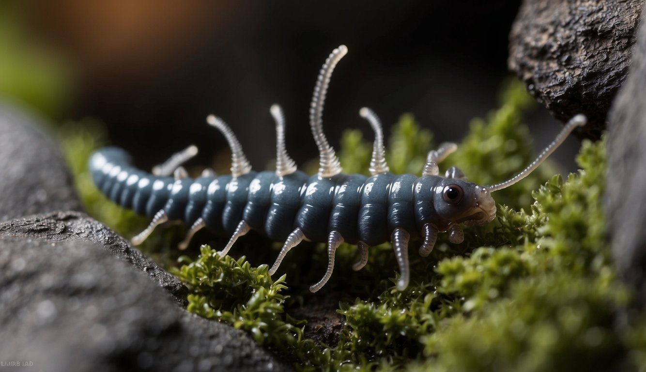 A velvet worm extends its sticky slime to capture and digest prey, using its unique predatory tactics