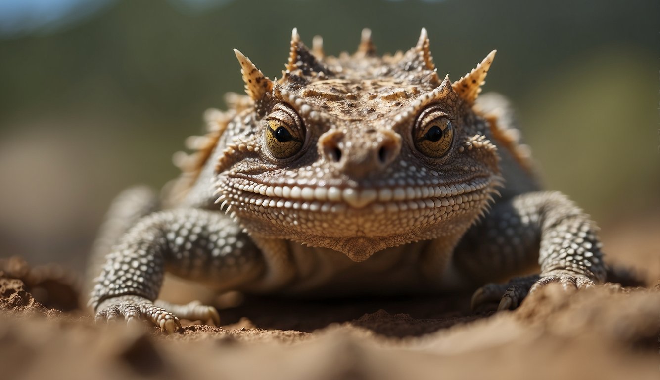 A horned lizard squirts blood from its eyes as a defense mechanism against predators
