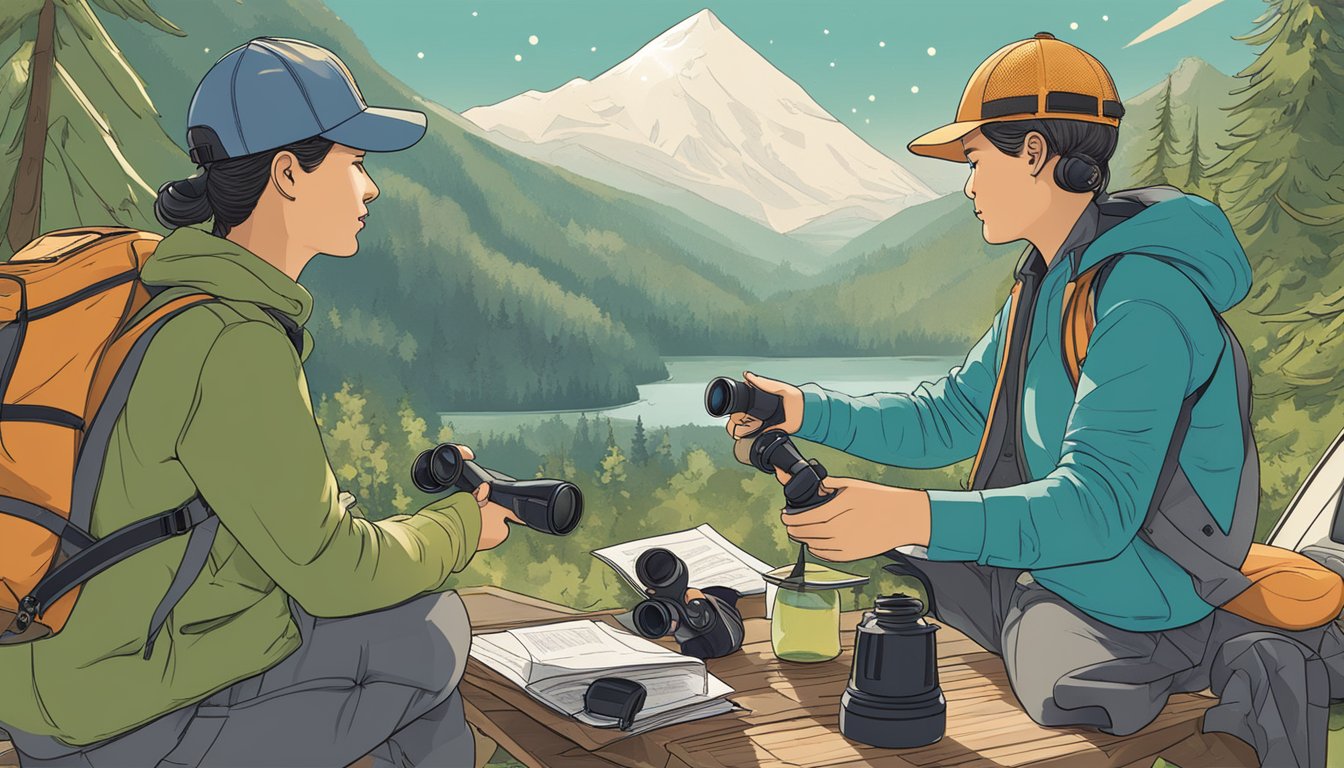 A camper uses porro prism binoculars to observe wildlife, study the stars, and enjoy outdoor performances