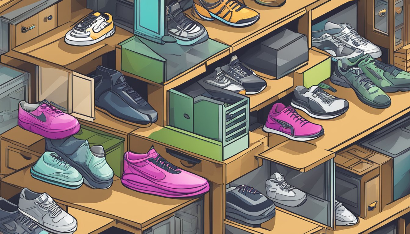 A computer screen displaying a website with a variety of shoe cabinets available for purchase. A cursor hovers over the "Add to Cart" button