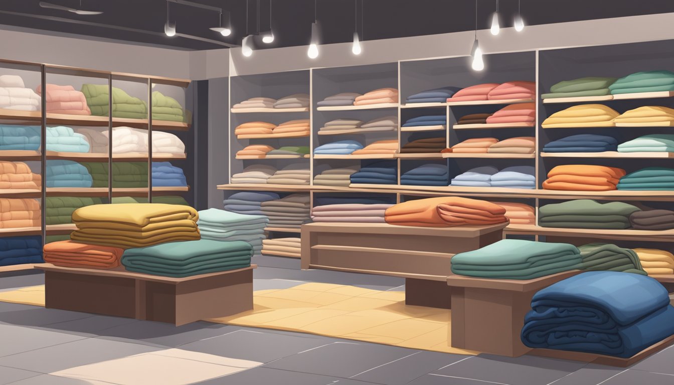 A cozy store display showcases various weighted blankets in Singapore
