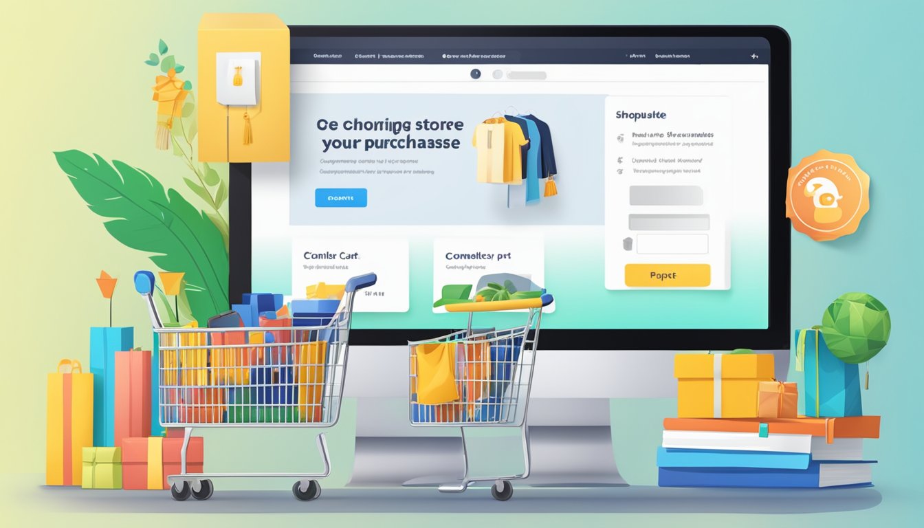 A computer screen displaying an online tassel store with a shopping cart icon and a "Complete Your Purchase" button highlighted