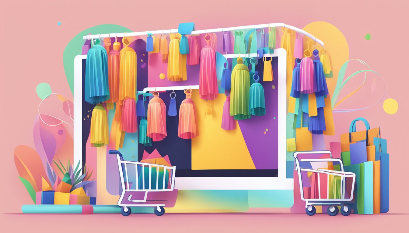A computer screen showing a webpage with the title "Frequently Asked Questions buy tassels online" surrounded by colorful tassels and a shopping cart icon