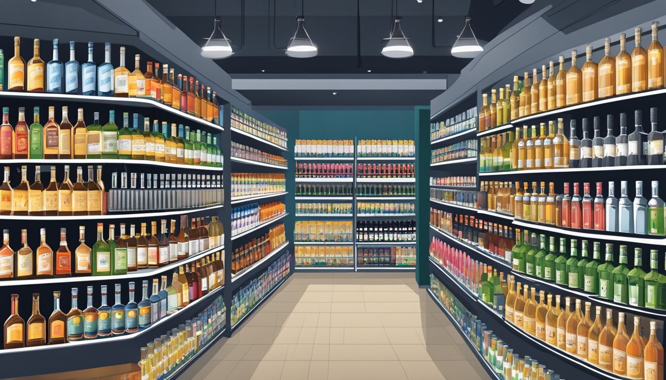 Shelves stocked with various vodka brands in a Singapore liquor store