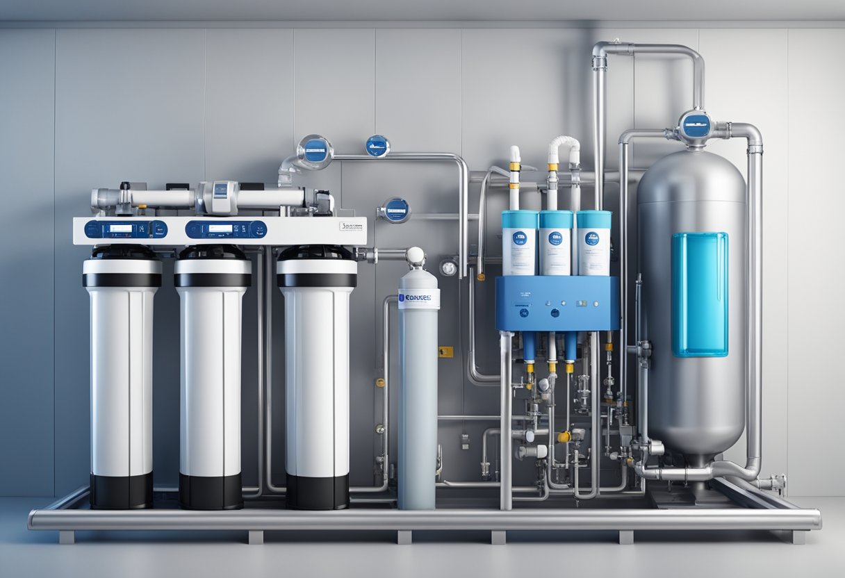 A reverse osmosis system removing fluoride from water, with a series of filters and membranes in a clean, modern setting