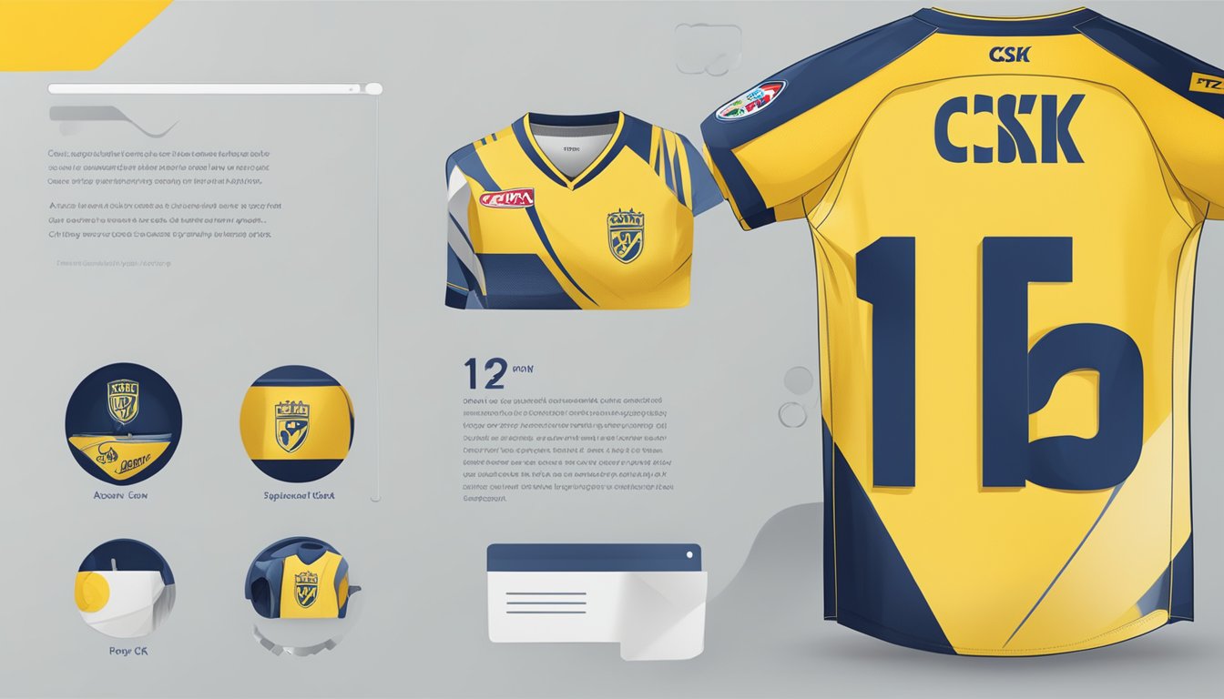 A jersey with "CSK" logo displayed on a website, surrounded by text of frequently asked questions