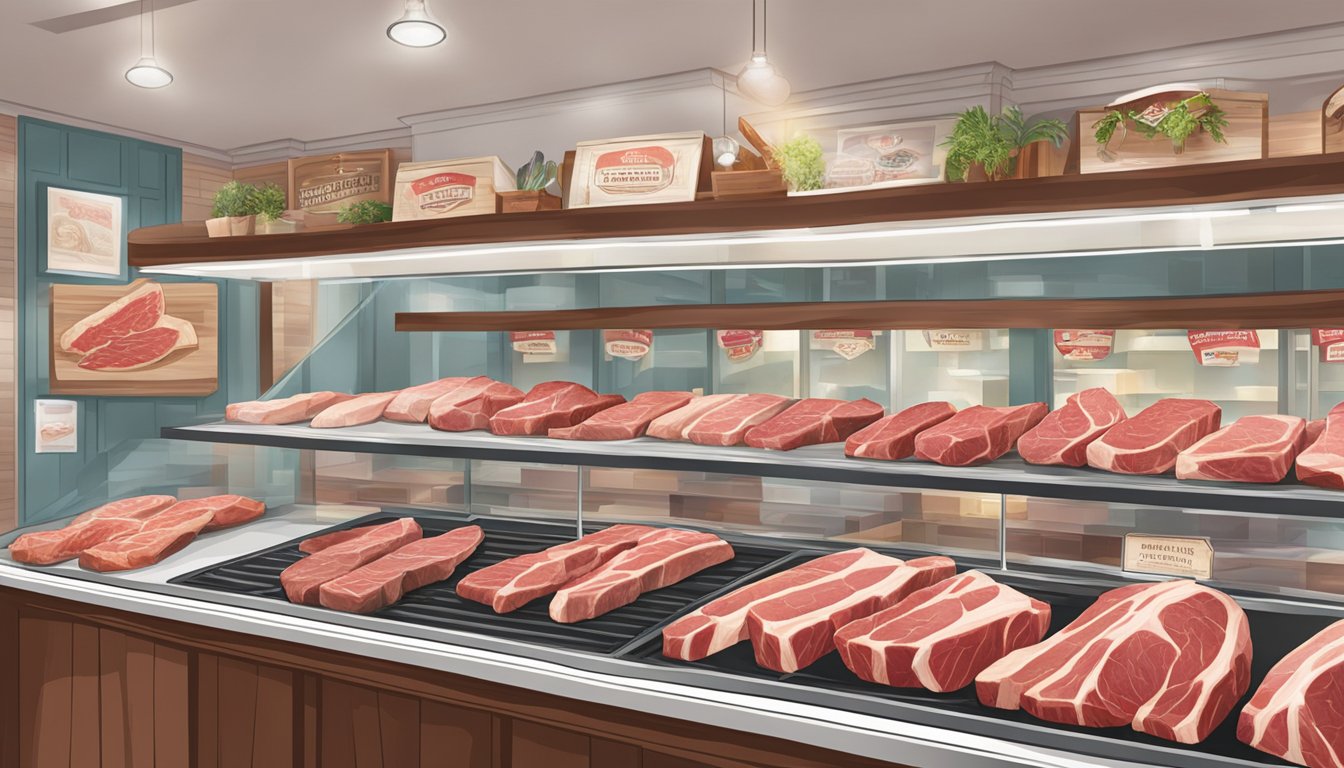 A butcher shop display showcases tomahawk steaks in Singapore