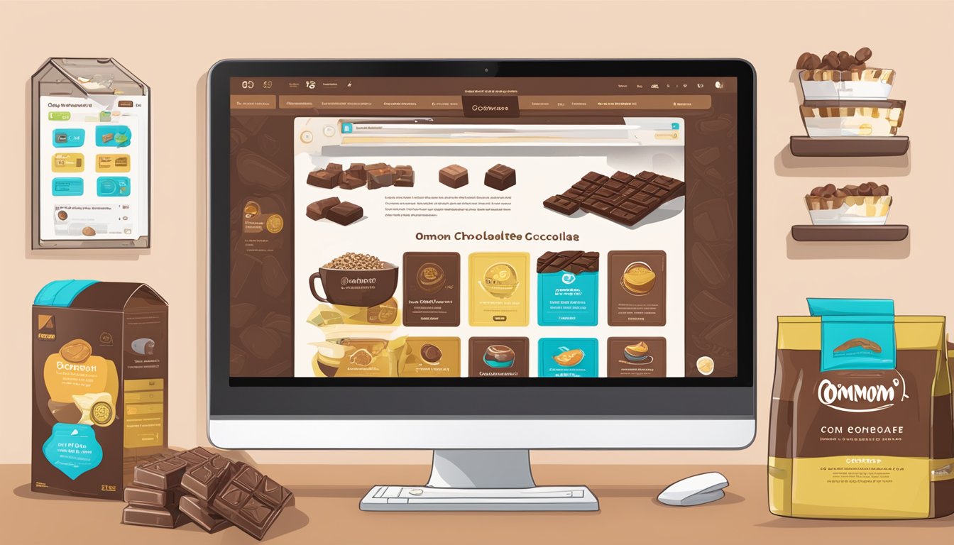A computer screen displaying the Omnom Chocolate website with various products available for purchase