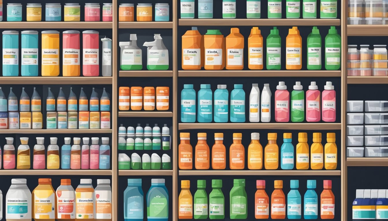 Shelves lined with various paint thinners in a well-lit store in Singapore. Labels clearly indicate product names and prices