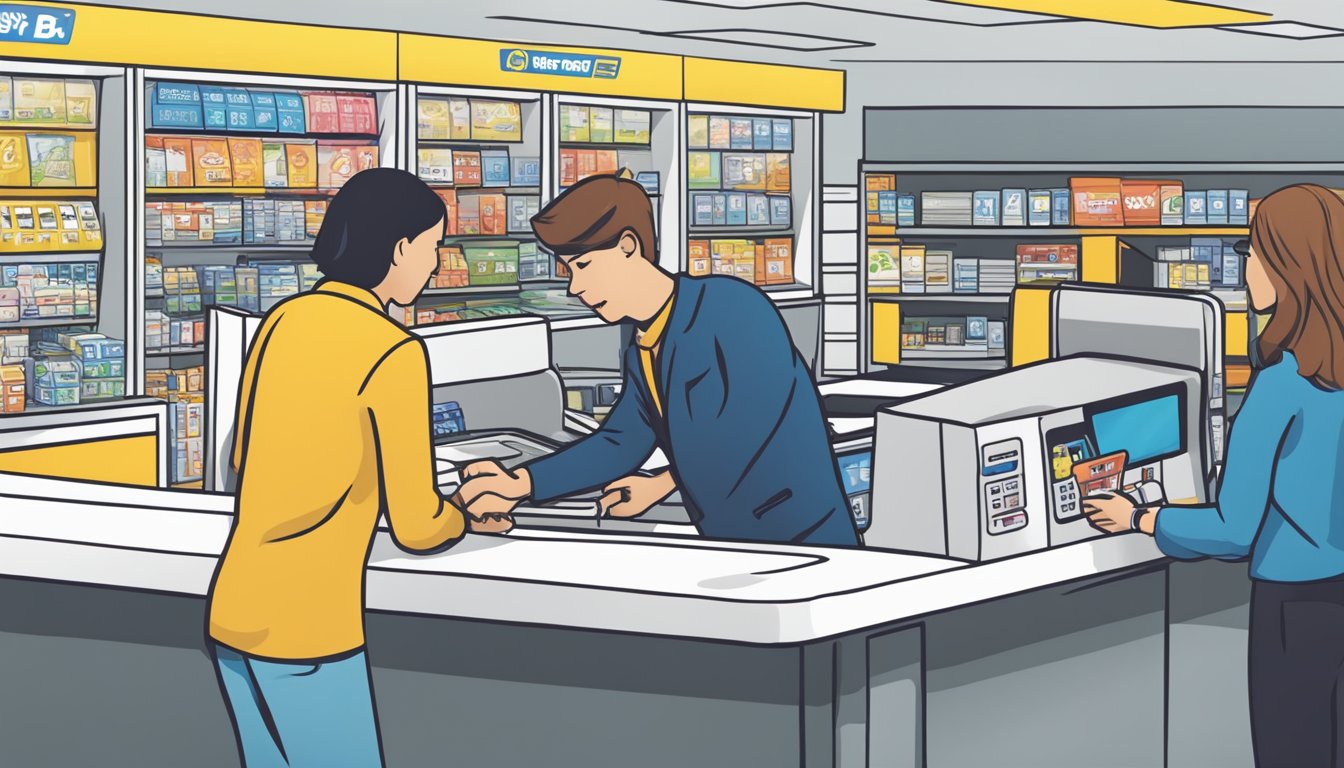A prepaid card being swiped at a Best Buy checkout counter