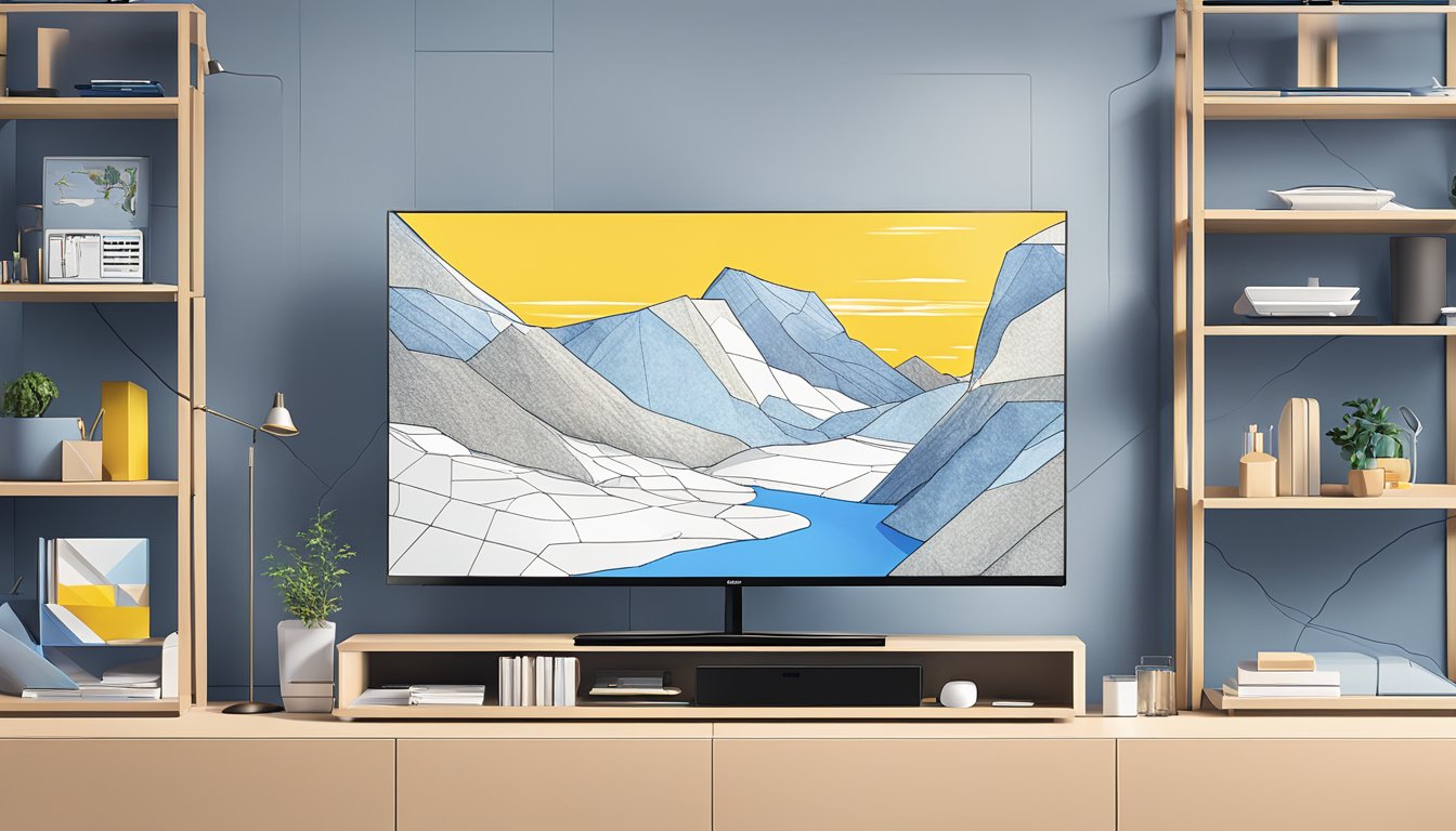 A Samsung OLED TV on display at Best Buy, surrounded by other electronic devices and accessories