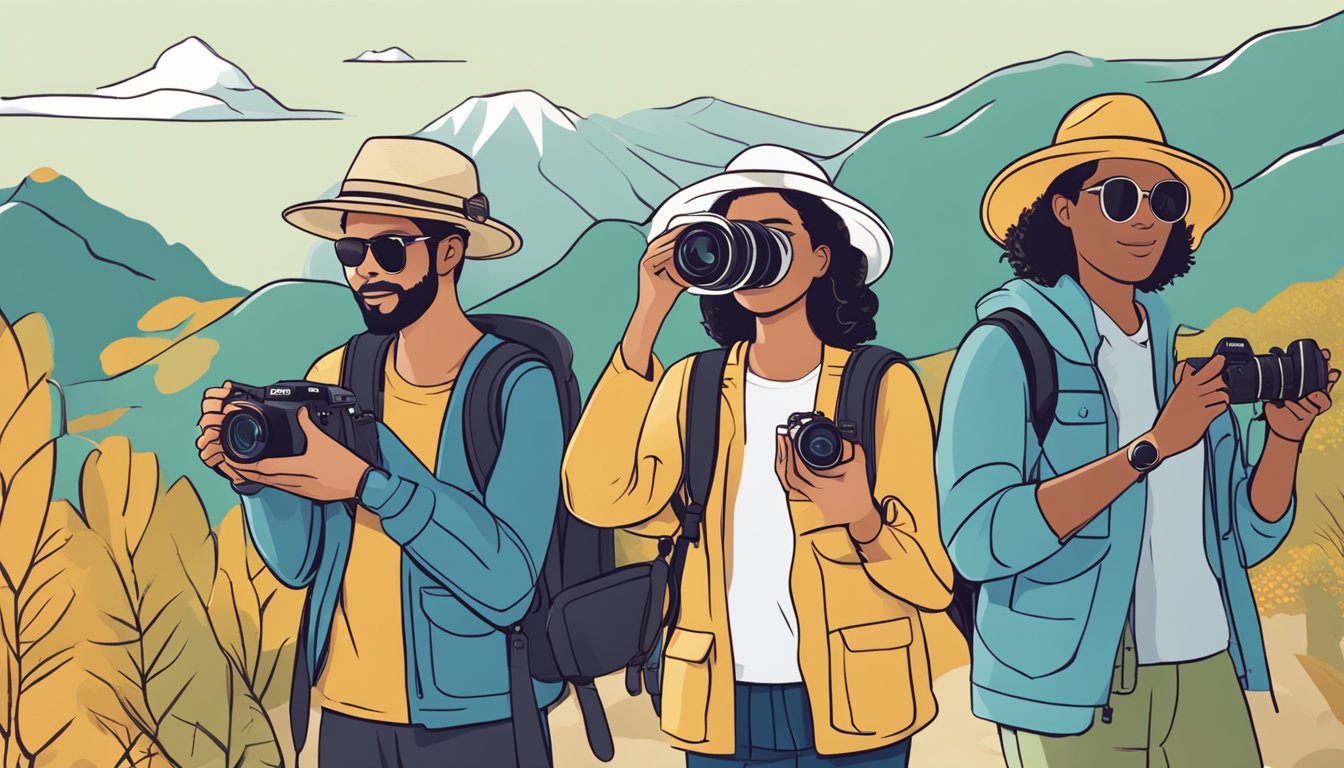 Different users with Sony mirrorless cameras: a professional photographer capturing landscapes, a vlogger filming a tutorial, and a traveler documenting their adventures