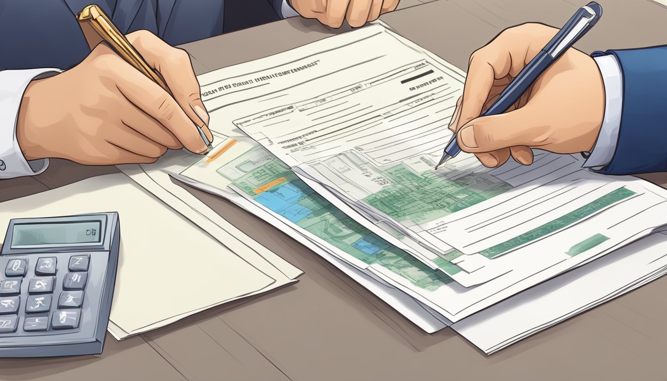 A foreigner signs a property purchase agreement in Singapore, while a government official stamps the document to indicate payment of stamp duty