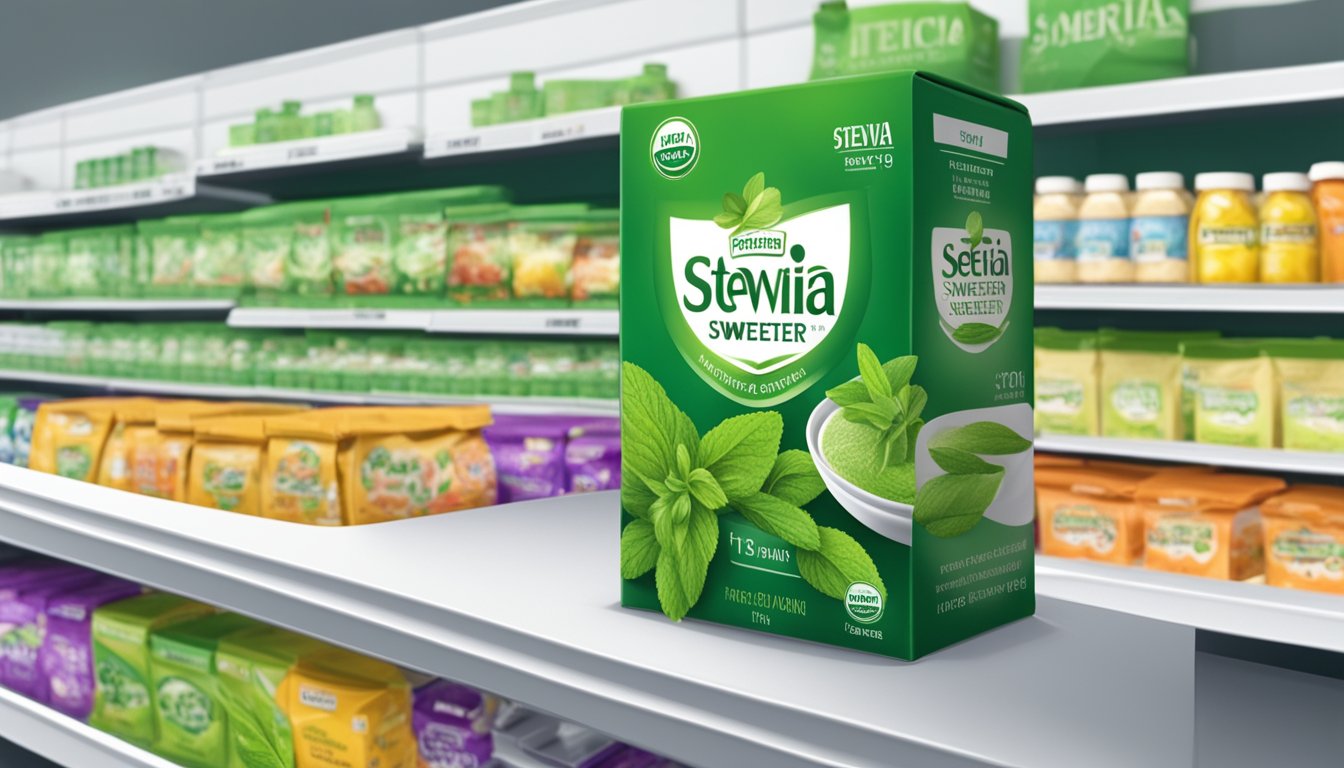 Stevia sweetener available on shelves in a modern grocery store in Singapore