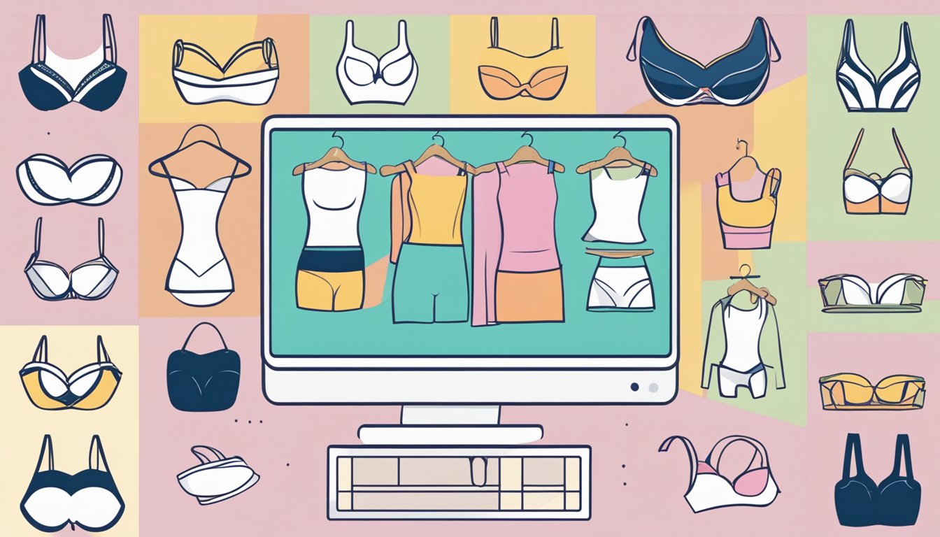 A computer screen displaying a variety of bras on an online shopping website, with a cursor clicking on the "add to cart" button