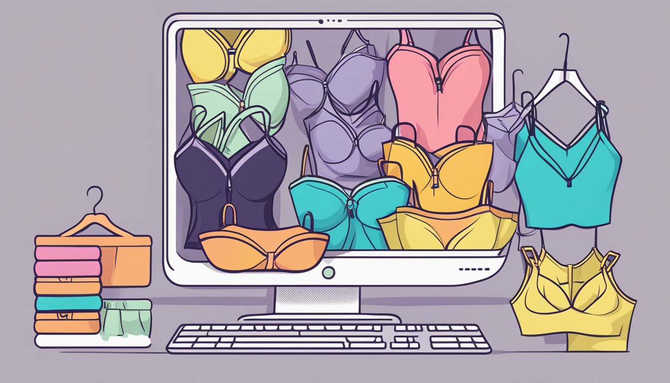 A computer screen showing a variety of bras on an online shopping website, with a cursor clicking on the "Add to Cart" button