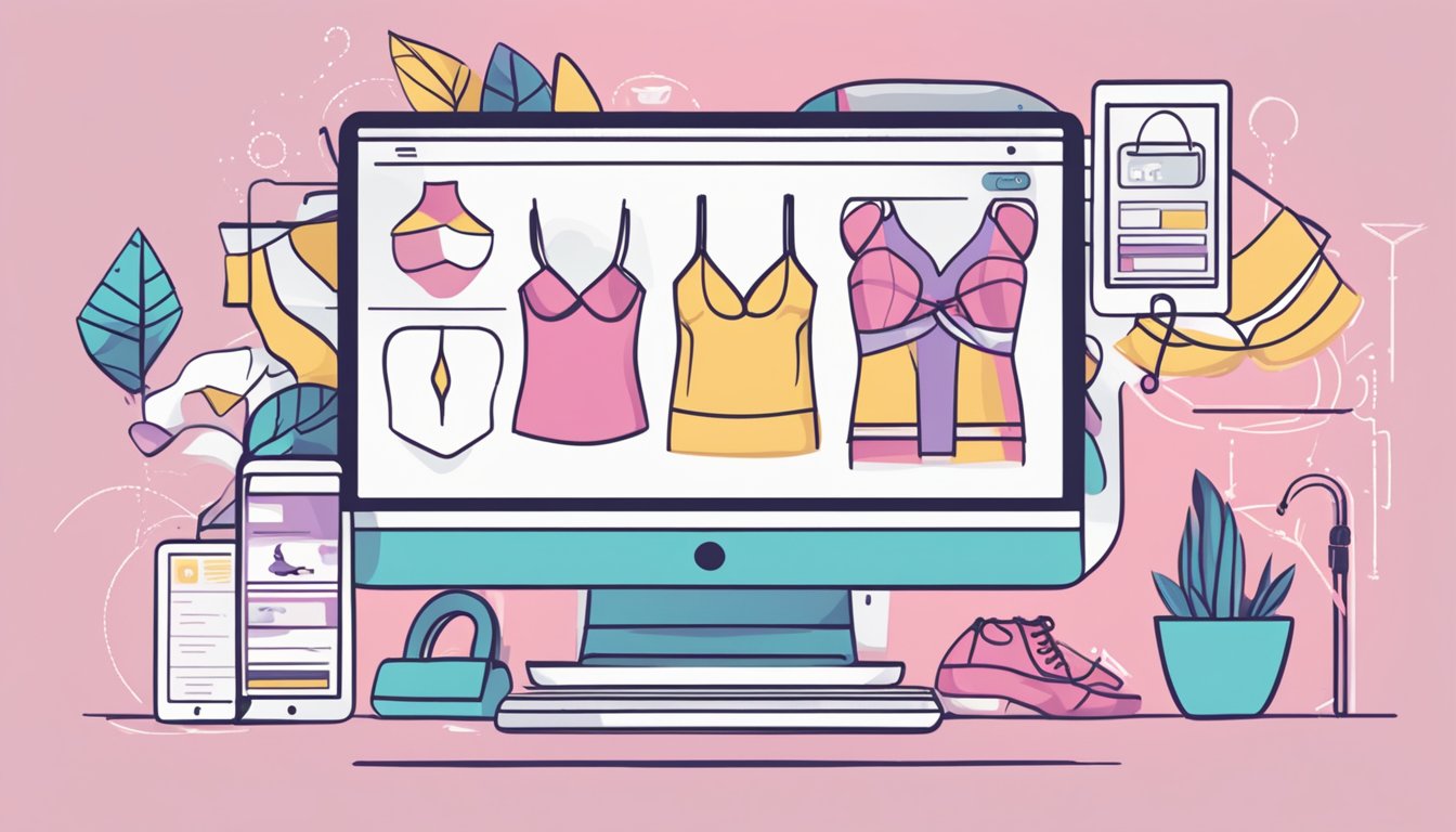 A computer screen displaying a website with a "Frequently Asked Questions" section on buying bras online, surrounded by various bra designs and sizes