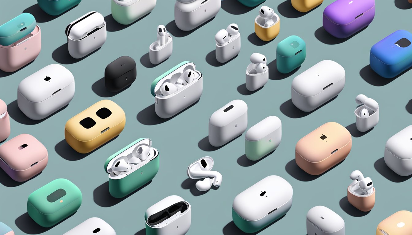 An open display of various AirPods Pro cases, with a customer reaching for one