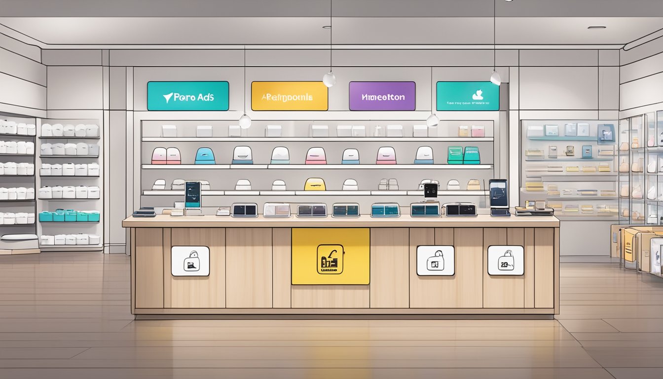A display of AirPods Pro cases in a Singapore store, with a sign reading "Frequently Asked Questions: where to buy airpods pro case singapore"