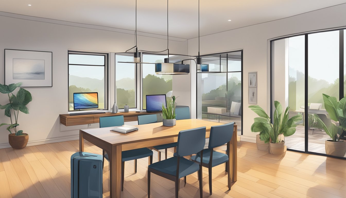 A home with a wifi extender placed strategically between the router and a distant room, ensuring strong and consistent internet coverage throughout the entire space