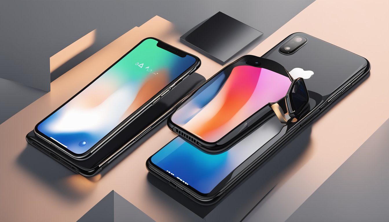 An iPhone X displayed with its features highlighted, surrounded by a sleek and modern setting