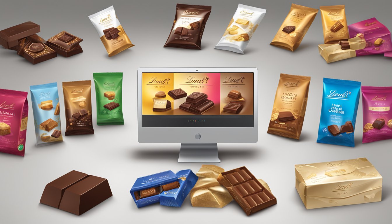 A computer screen displaying a variety of Lindt chocolate products available for purchase online