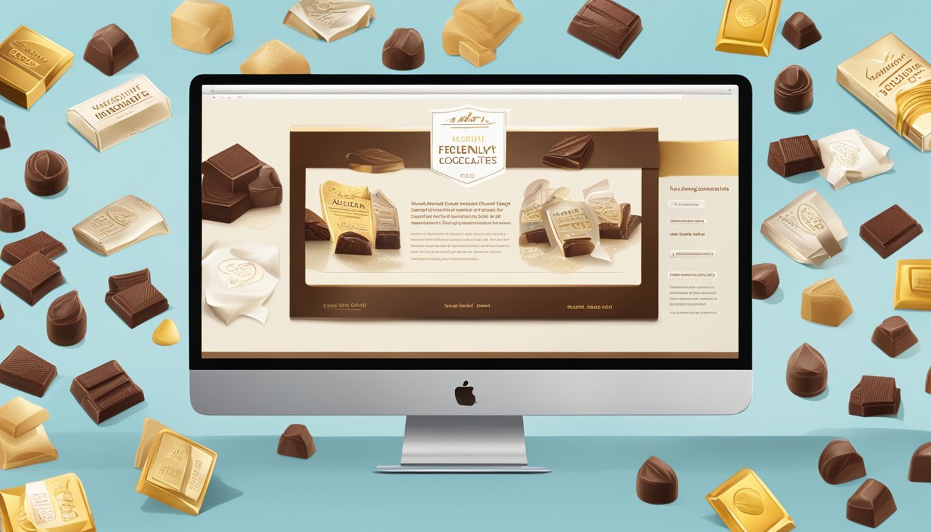 A computer screen displaying a webpage with "Frequently Asked Questions" and images of Lindt chocolates available for online purchase