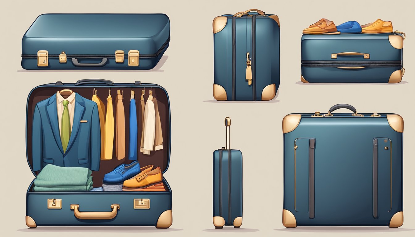 A suitcase with clothing and accessories arranged in 5, 4, 3, 2, 1 method for different climates