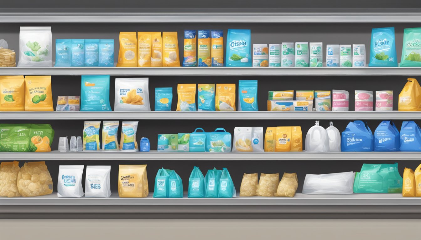 A store shelf displays calcium chloride bags in Singapore