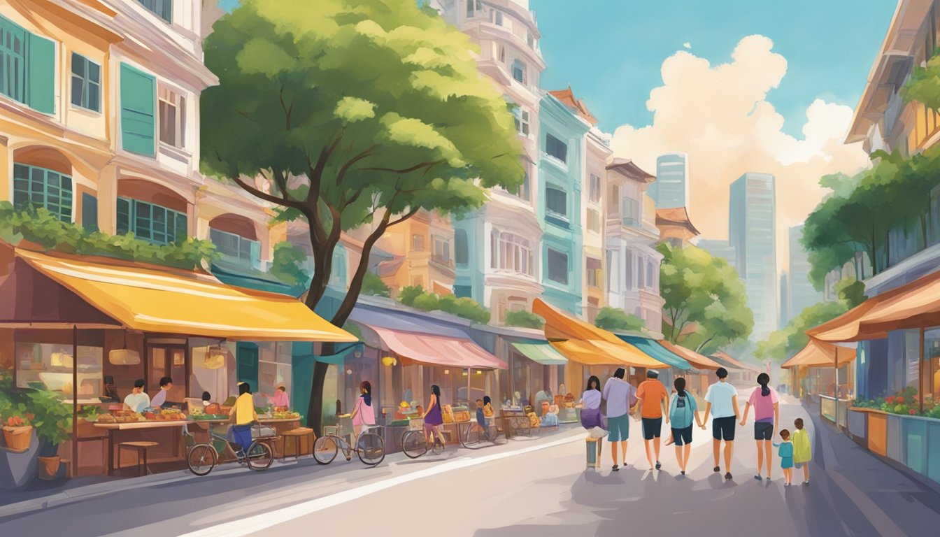 A family strolls through the vibrant streets of Singapore, admiring the iconic landmarks and enjoying local cuisine. They navigate the city with ease, following practical tips for a smooth journey