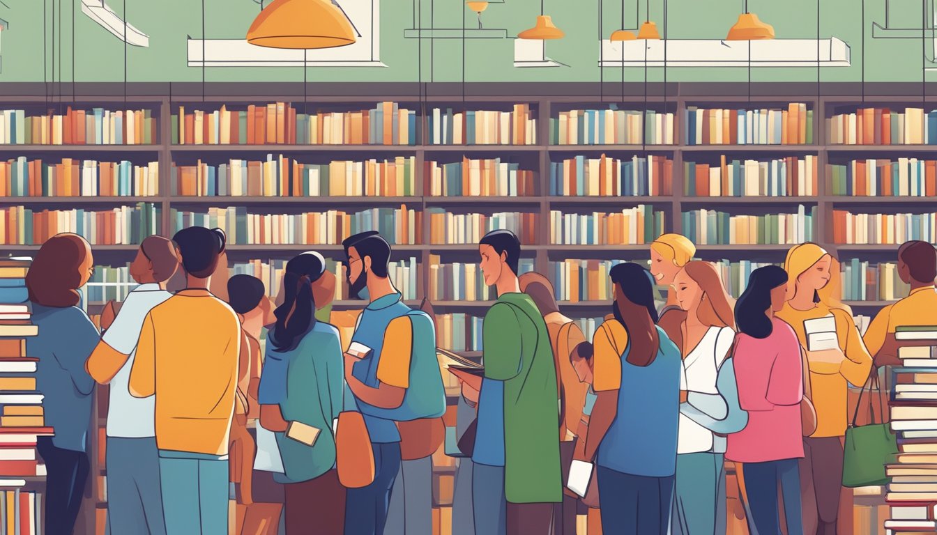 A crowd of people browsing books online on the popular bookstore's website