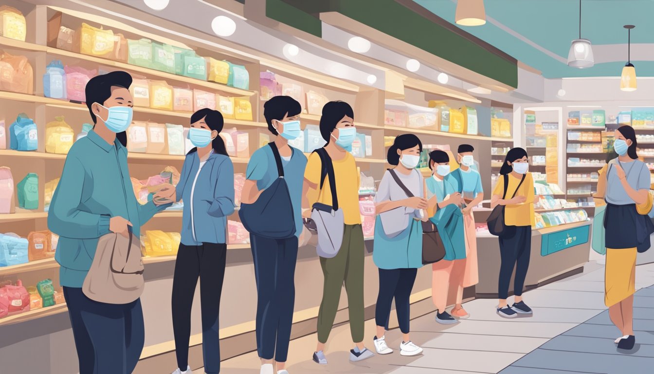 People in Singapore purchase face masks from a store
