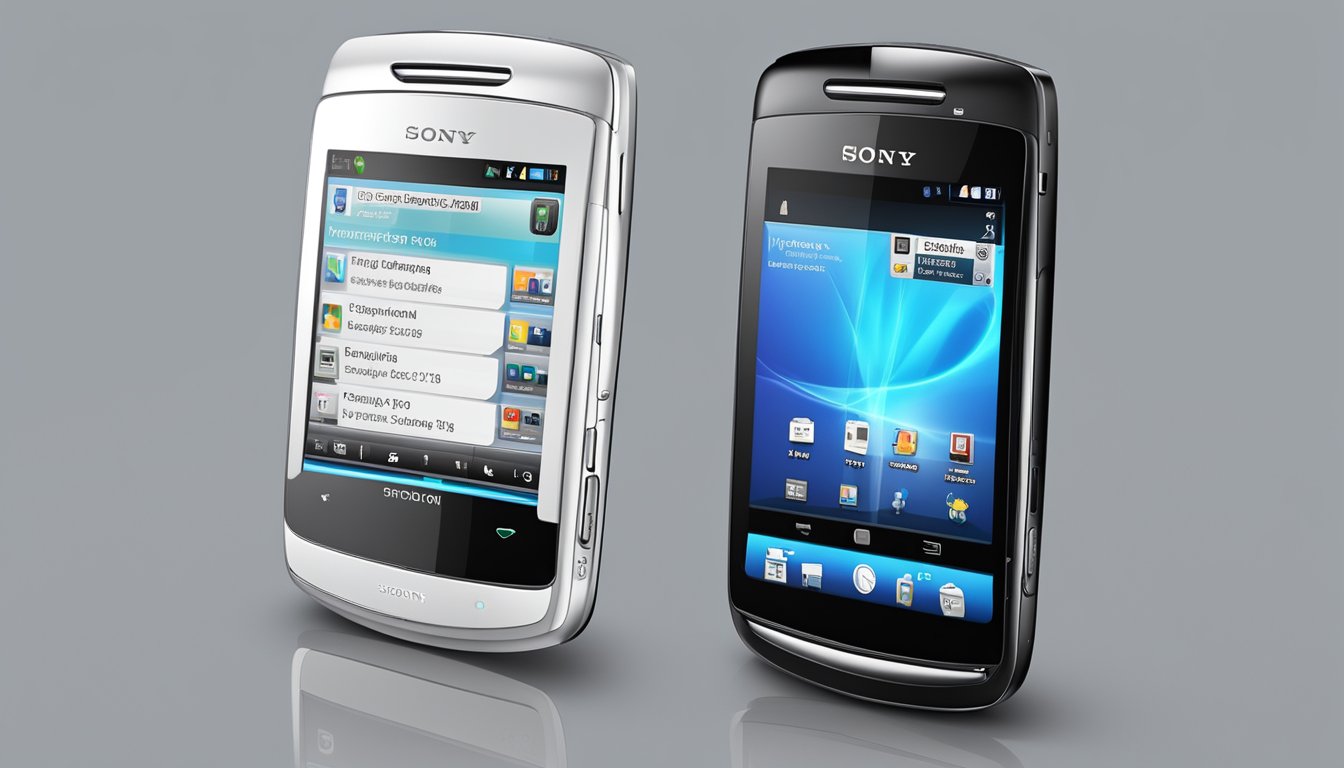 The Sony Ericsson Xperia Mini Pro is displayed on a sleek, modern online shopping website. The phone is shown from various angles, highlighting its compact size and sliding keyboard feature