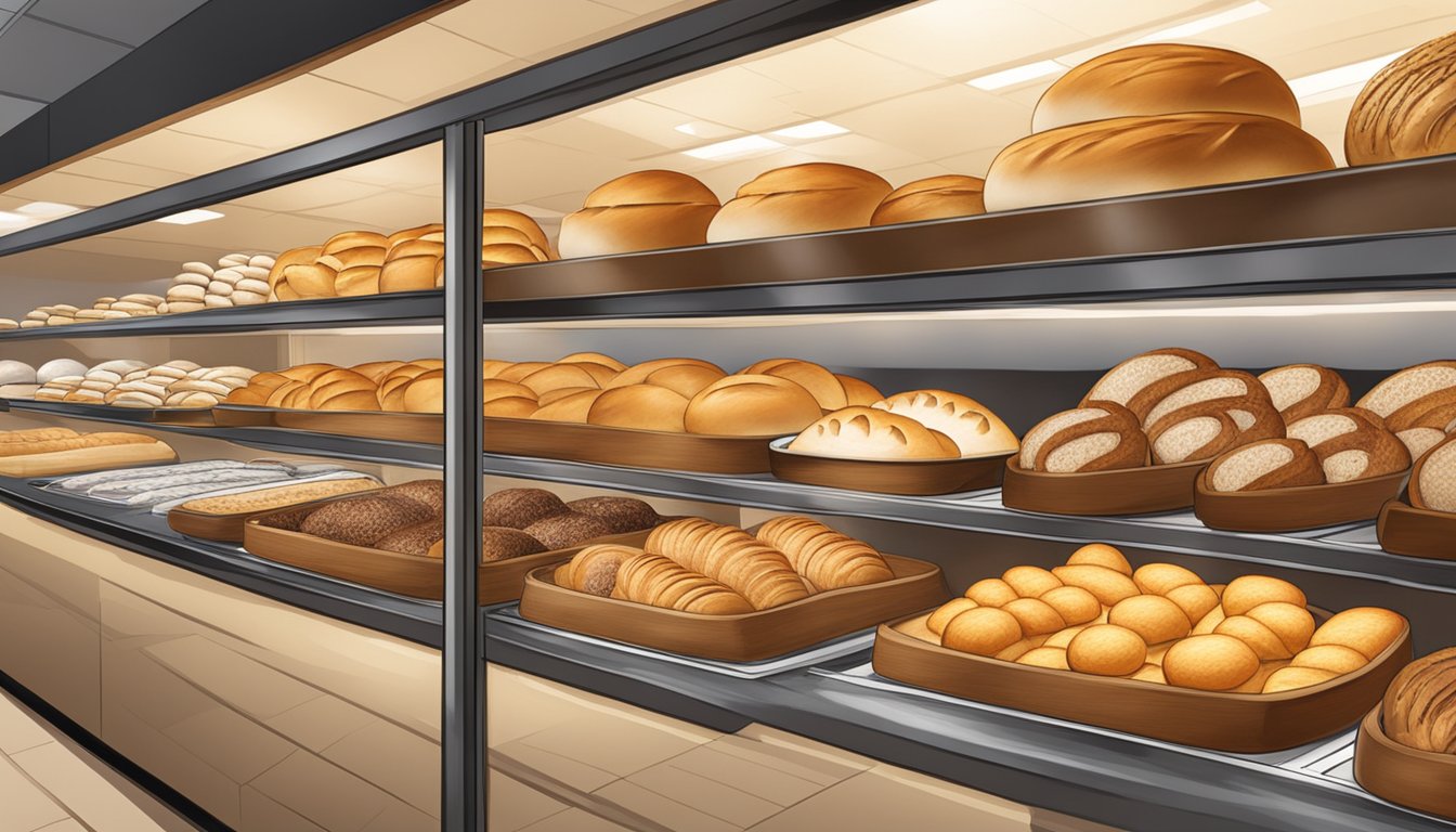 A bakery display showcases various bread bowls in Singapore