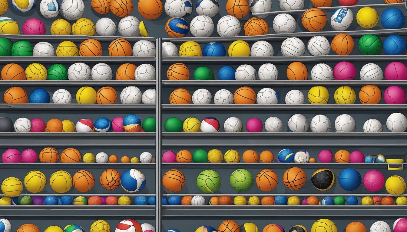 A sports store display shelves stocked with Molten volleyballs in Singapore