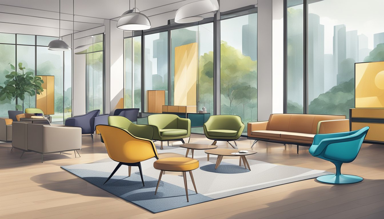 A modern furniture showroom in Singapore showcases sleek Herman Miller chairs