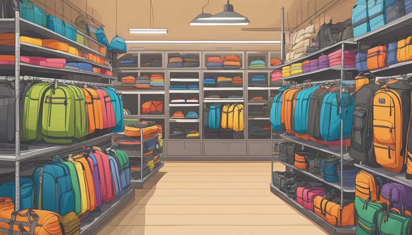 A brightly lit outdoor store in Singapore displays a variety of climbing gear, including ropes, harnesses, and carabiners. The shelves are neatly organized with colorful equipment, and a knowledgeable staff member assists a customer in choosing the right gear