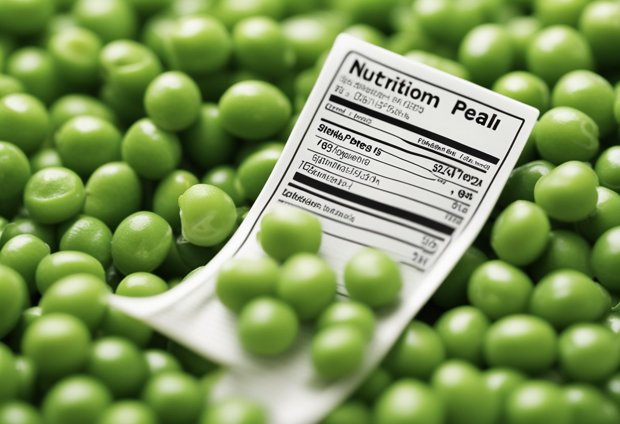 A plate of Chinese peas with a nutritional information label next to it