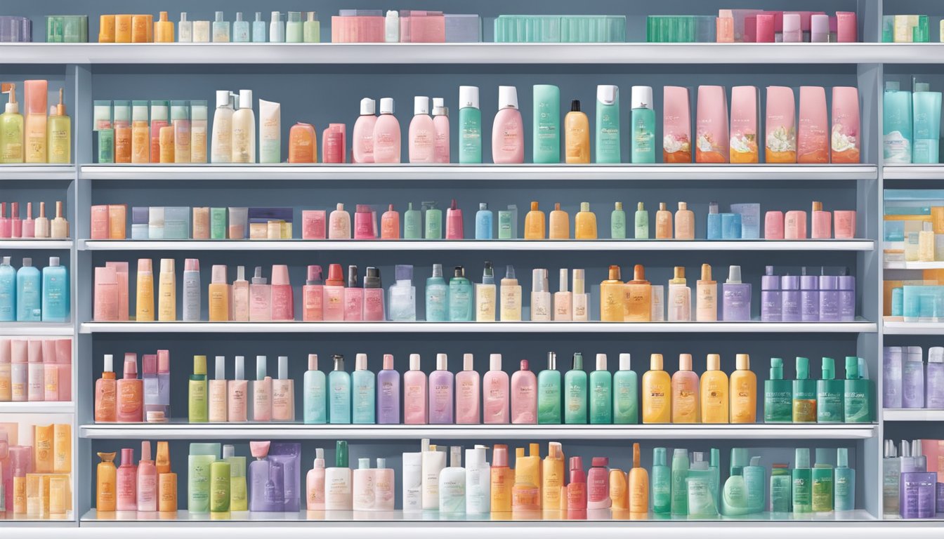 A shelf in a Singaporean store displays Shiseido shampoo bottles, with the brand name clearly visible. The background features other hair care products
