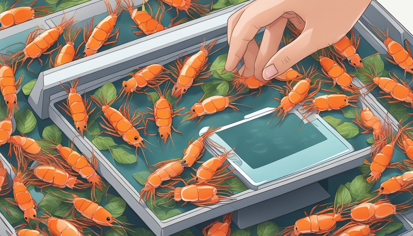Cherry shrimp being selected and purchased on a computer screen