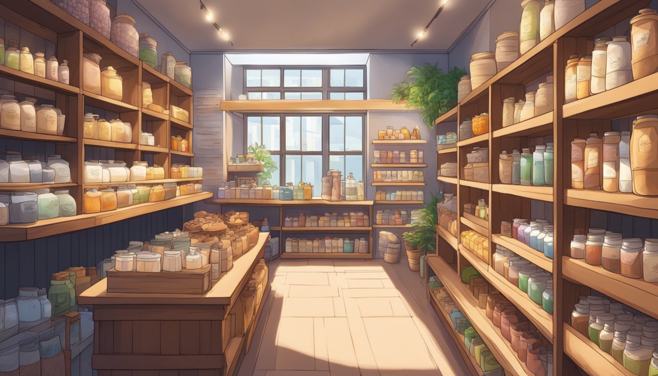 A cozy shop with shelves stocked with bags of soy wax flakes in Singapore. Bright lighting and a welcoming atmosphere invite customers to explore the various options available for purchase