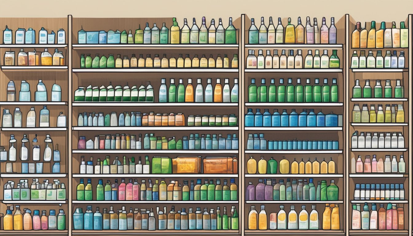 Shelves stocked with rubbing alcohol bottles in a Singapore store
